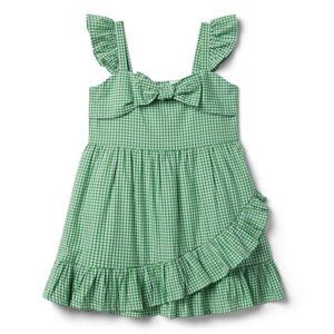 Janie and Jack | GINGHAM RUFFLE POPLIN DRESS, Green